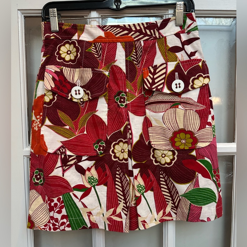 Vintage Etcetera Y2K Retro Bold Floral Print Cotton Skirt Front Button Size 0